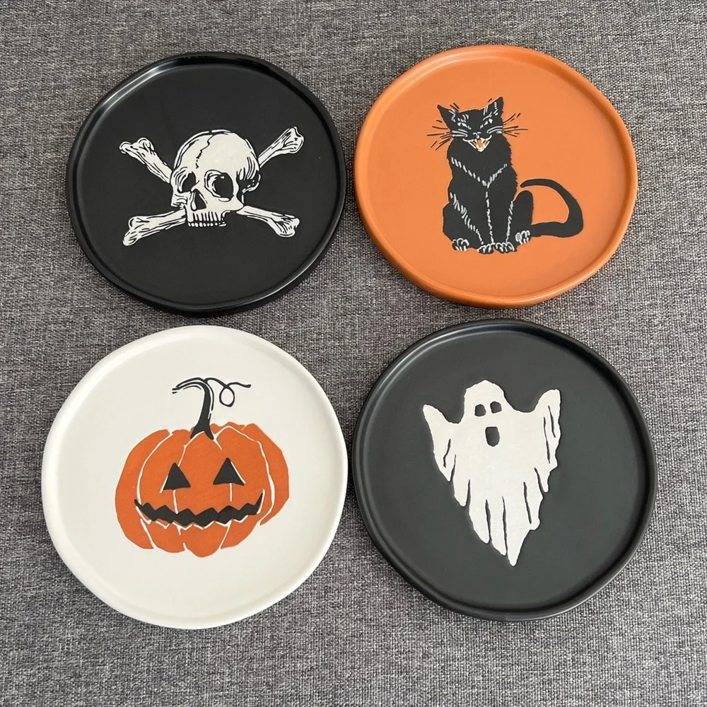 Target Threshold Halloween 2023 Small Plates Set of 4 Skull Cat Ghost Pumpkin